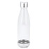 A drink bottle in transparent plastic with a silver metal cap and base. It features a sleek, minimalist design.