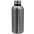 A drink bottle made of polished stainless steel with a sleek, cylindrical design and a screw-on cap.