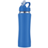 A drink bottle in blue with a straw and a secure lid, featuring a branded logo.