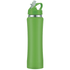 A drink bottle in bright green with a sleek design and a flip-top straw. It features a branding logo.