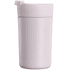 A drink bottle in soft pink with a lid and a simple design. It features a logo on the front.