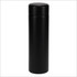 A drink bottle in sleek black with a cylindrical shape and a rounded lid, featuring a logo on the surface.
