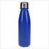 A drink bottle in a vibrant blue colour with a stainless steel cap. It features a sleek, cylindrical design.