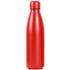 A drink bottle in a bright red colour with a sleek, slim design and a capped top, featuring a logo.