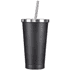 A drink bottle in matte black with a stainless steel lid and straw, featuring a sleek cylindrical design.