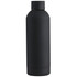 A drink bottle in matte black with a sleek, minimalist design and a rounded shape. It features a logo.