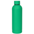 A drink bottle in a vibrant green colour with a simple design and a matching screw-on lid. It features a logo.