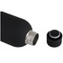 A drink bottle in matte black with a metallic opening and a removable black lid. It features a logo.