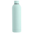 A drink bottle in a light mint green colour, featuring a sleek, cylindrical design and a cap. It has a logo.