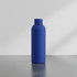 A drink bottle in a vibrant blue colour with a sleek design and a cap, featuring a logo on the surface.