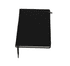 A black notebook with a zipper closure, featuring a plain design and a ribbon marker.