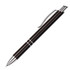 A black and silver pen with a sleek design and a clip for easy attachment. It features a branding logo on the barrel.