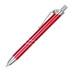 A red metal pen with chrome accents and a clip. The pen features sleek lines and a smooth finish.