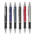 A set of six metal pens in black, blue, red, and silver, featuring a textured grip and clip.