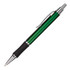 A green metal pen with chrome accents and a black grip. It includes a clip for secure attachment.