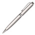 A metal pen in a sleek silver finish, featuring a clip and polished accents. It includes a logo on its surface.
