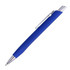 A blue metal pen with a silver clip and a smooth grip. The pen has a sleek design and features a branding logo.