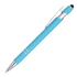A turquoise aluminium stylus pen with a chrome clip and tip. It features a sleek, modern design.