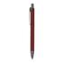 A metal pen with a sleek burgundy finish and shiny silver accents, featuring a clip and a logo.