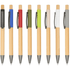 A range of wooden pens in various colours: blue, red, green, light green, beige, white, grey, and black.