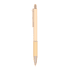 A wooden pen in a creamy white colour with gold accents and a clip. It features a sleek, minimalistic design.