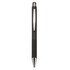 A metal pen with a sleek black body and a silver trim, featuring a textured grip. It has a logo on the side.