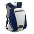 A backpack featuring a combination of navy blue and white colours, with adjustable straps and multiple compartments.