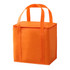 An orange insulated tote bag with two handles and a zippered top, suitable for carrying food and drinks.