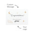 A white card featuring gold stars and text with a logo at the bottom, designed for custom messages and congratulations.