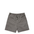 A pair of grey dress shorts featuring an elastic waistband and drawstring. The design is simple with no visible logos.