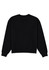 A black women's crew sweatshirt with long sleeves and a rounded neckline, featuring a plain back design.