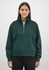 A women's dark green 1/4 zip sweatshirt with a relaxed fit and a branded logo.