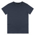 A navy blue men's T-shirt with a round neck and short sleeves, featuring a logo on the label.