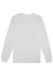 A plain white long sleeve tee featuring a crew neckline and fitted cuffs, with a logo on the back.