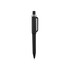 A black plastic pen with a silver clip and detailing, featuring a simple, sleek design. It has a logo on the barrel.