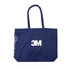 A navy blue tote bag with two handles and a logo visible on the side.