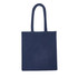 A navy blue tote bag with long handles and a plain design. It features a logo on one side.