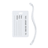 A clear imprinted mini luggage tag with a loop for attachment, featuring fields for name, phone, and address.