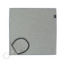 A grey golf towel with a black loop and branding tag, featuring a sleek and simple design.