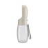 A drink bottle designed for pets, featuring a clear body with a beige top and a strap.