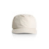 A beige cap featuring a rounded crown and a curved brim, with a logo on the front.