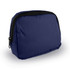 A navy blue belt bag with a zip closure and a simple design, featuring a small logo on the side.