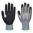 Black and grey nitrile gloves featuring a textured grip and a blue accent, with a logo on the wrist area.