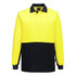 A long-sleeve polo shirt featuring high-visibility yellow and navy colours, with a logo on the label.