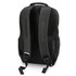 A dark grey backpack with padded straps and a textured back, featuring a logo on one side.