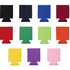 A collection of collapsible neoprene stubby holders in various colours, including black, navy, green, and pink.