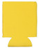 A yellow neoprene stubby holder with a bottom cut-out and stitched edges, featuring a logo.