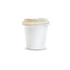 A compostable white paper coffee cup with a beige lid, suitable for 180ml beverages. Features a logo.