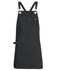A black canvas apron with brass eyelets and a pocket, featuring adjustable PU straps.