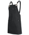 A black canvas apron with brass eyelets, adjustable PU straps, and a front pocket.